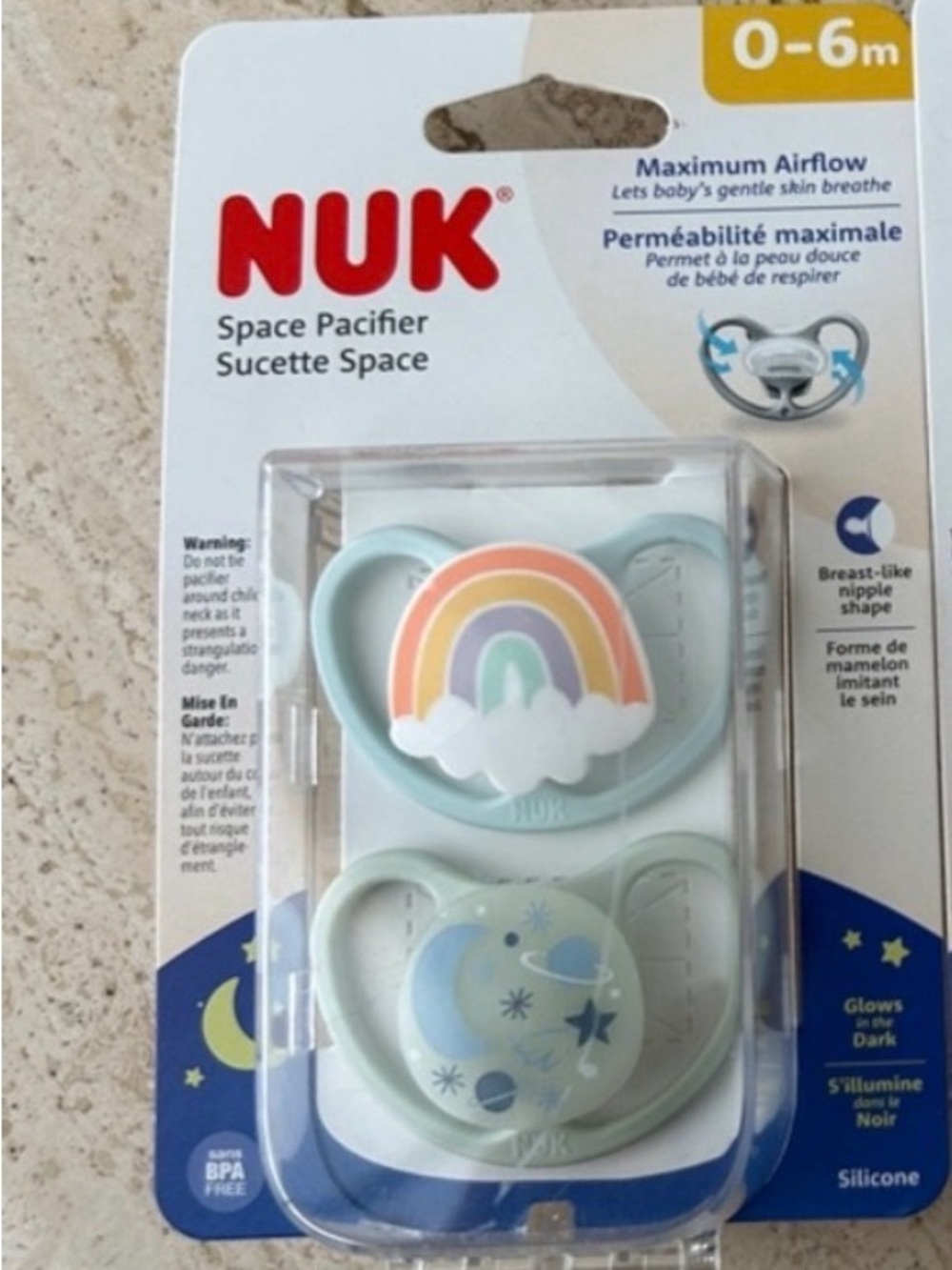 NEW 🆕 NUK 0-6M Space Pacifier Twin Pack - Glow in the dark